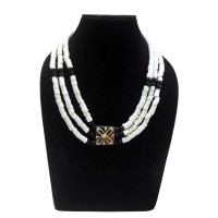 Black and White bead Three Strand with Wooden Pendant - Ethnic Inspiration